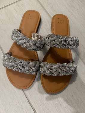 a new day Silver Braided Double-Strap Slide Sandals